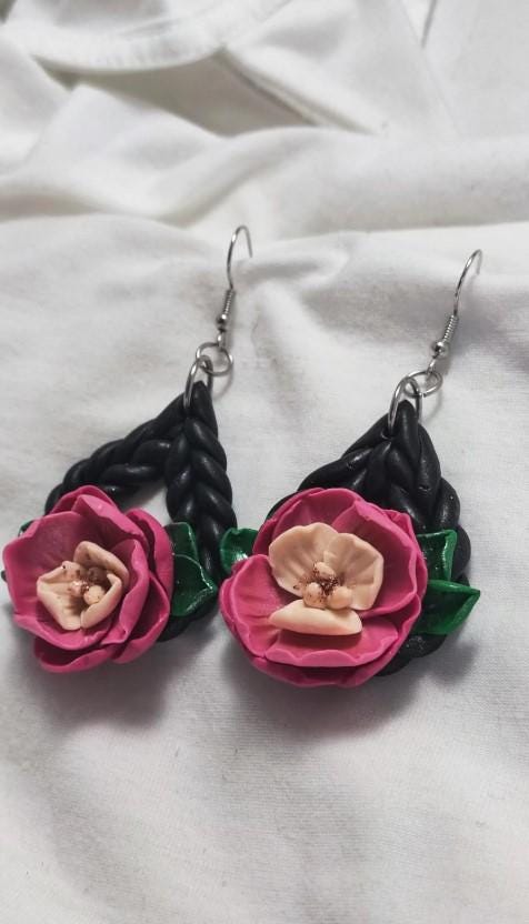 Handmade polymer Rose earrings