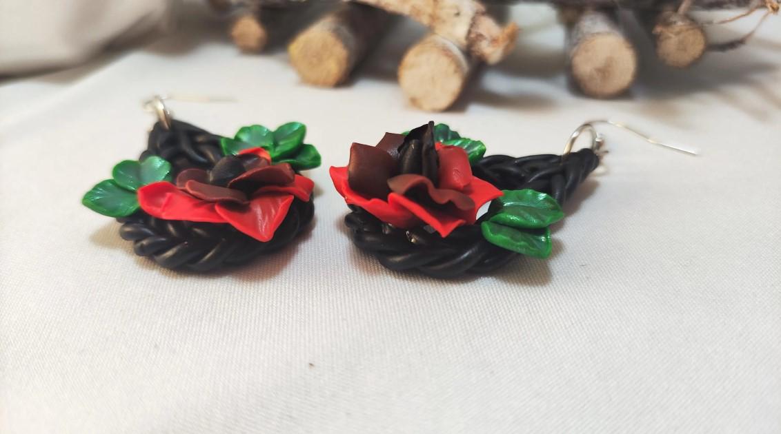 Handcrafted Polymer Clay Red Rose earrings