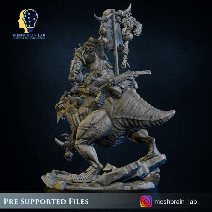 Ork Beast Hunter Warboss on colossal Mount | Meshbrain Lab | Wargaming | Tabletop | Minifigure | 28mm scale|32mm scale | Grimdark compatible