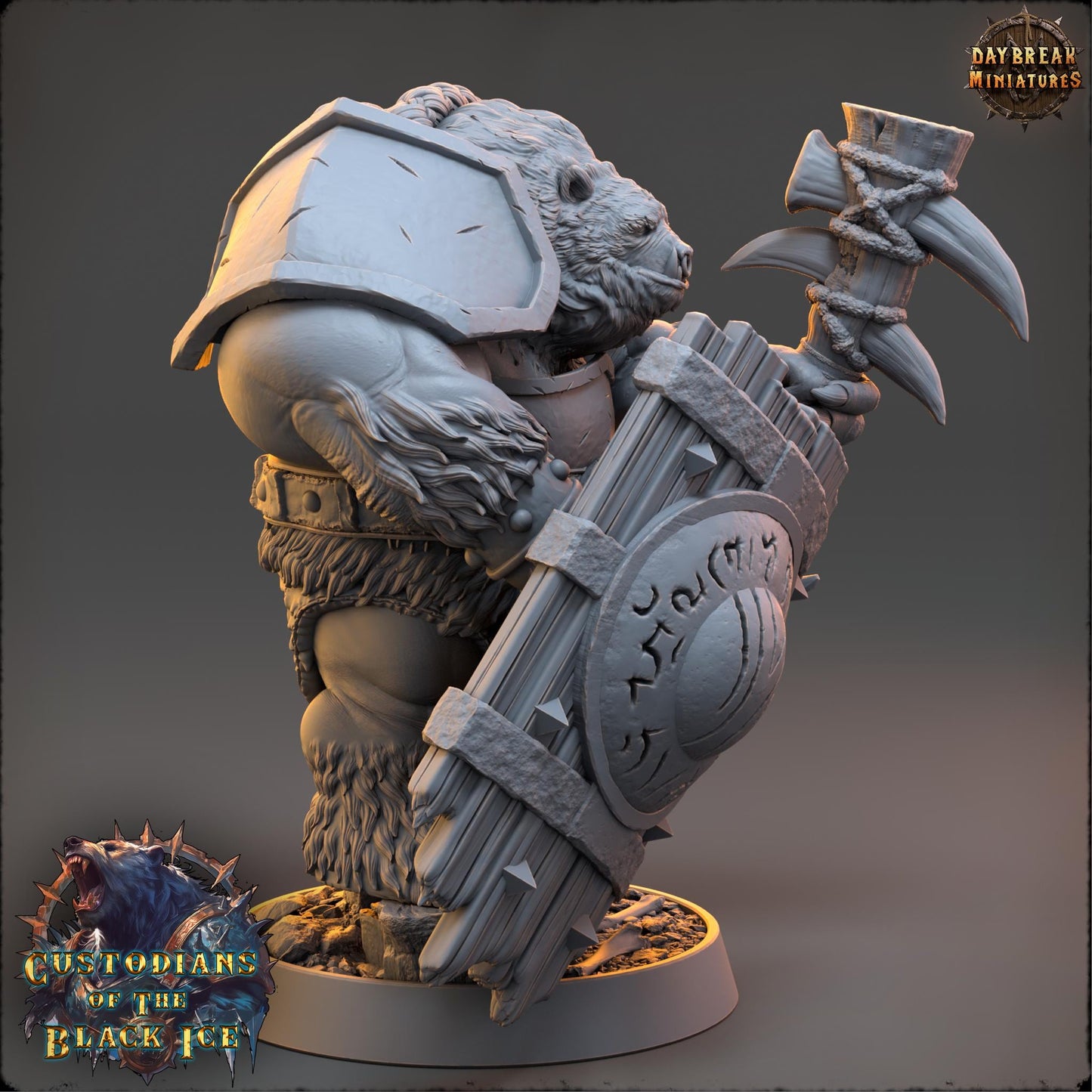 Bearfolk Warrior - Runo Spike | Daybreak Miniatures | 3D printed miniature | Tabletop Games | Dungeons and Dragons | Wargaming | D&D