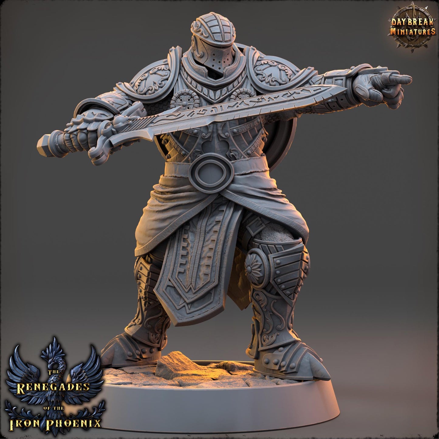 Human Figther - Chevalier Étienne du Bouclier | Daybreak Miniatures | 3D printed | Tabletop | Dungeons and Dragons | Wargaming | D&D