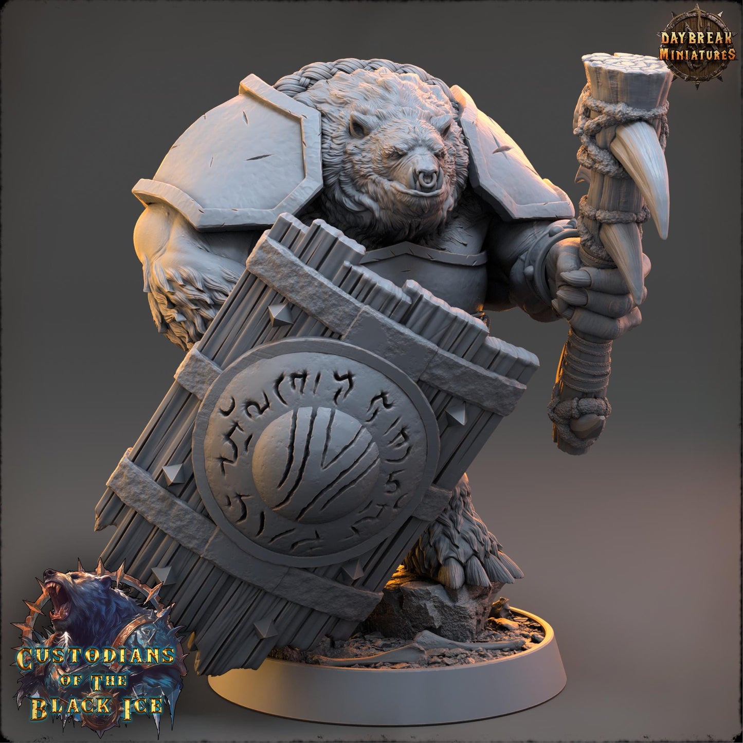 Bearfolk Warrior - Runo Spike | Daybreak Miniatures | 3D printed miniature | Tabletop Games | Dungeons and Dragons | Wargaming | D&D