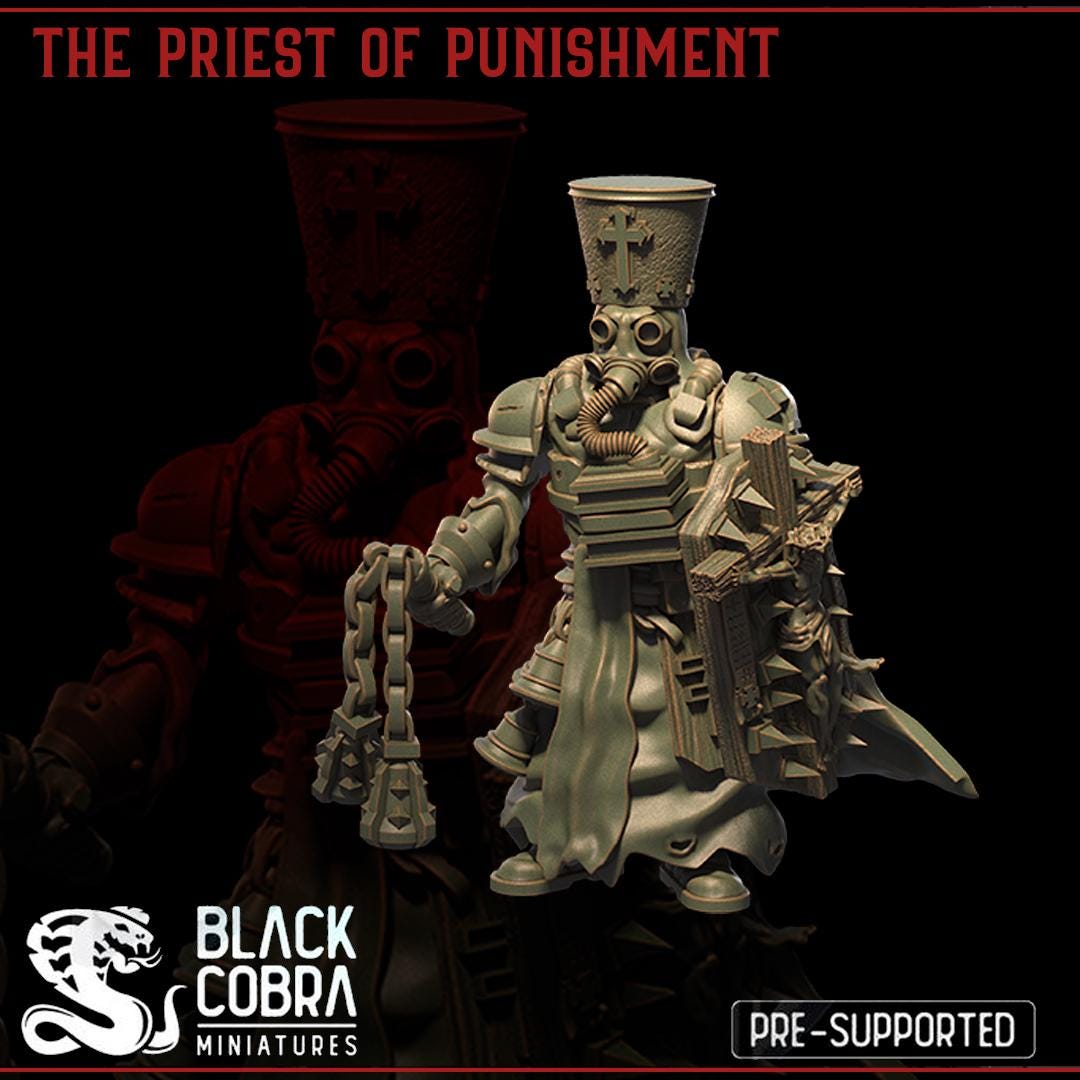 3D printed miniature: Exiles - Priest of Punishment by BlackCobra Miniatures - Trench Crusade compatible