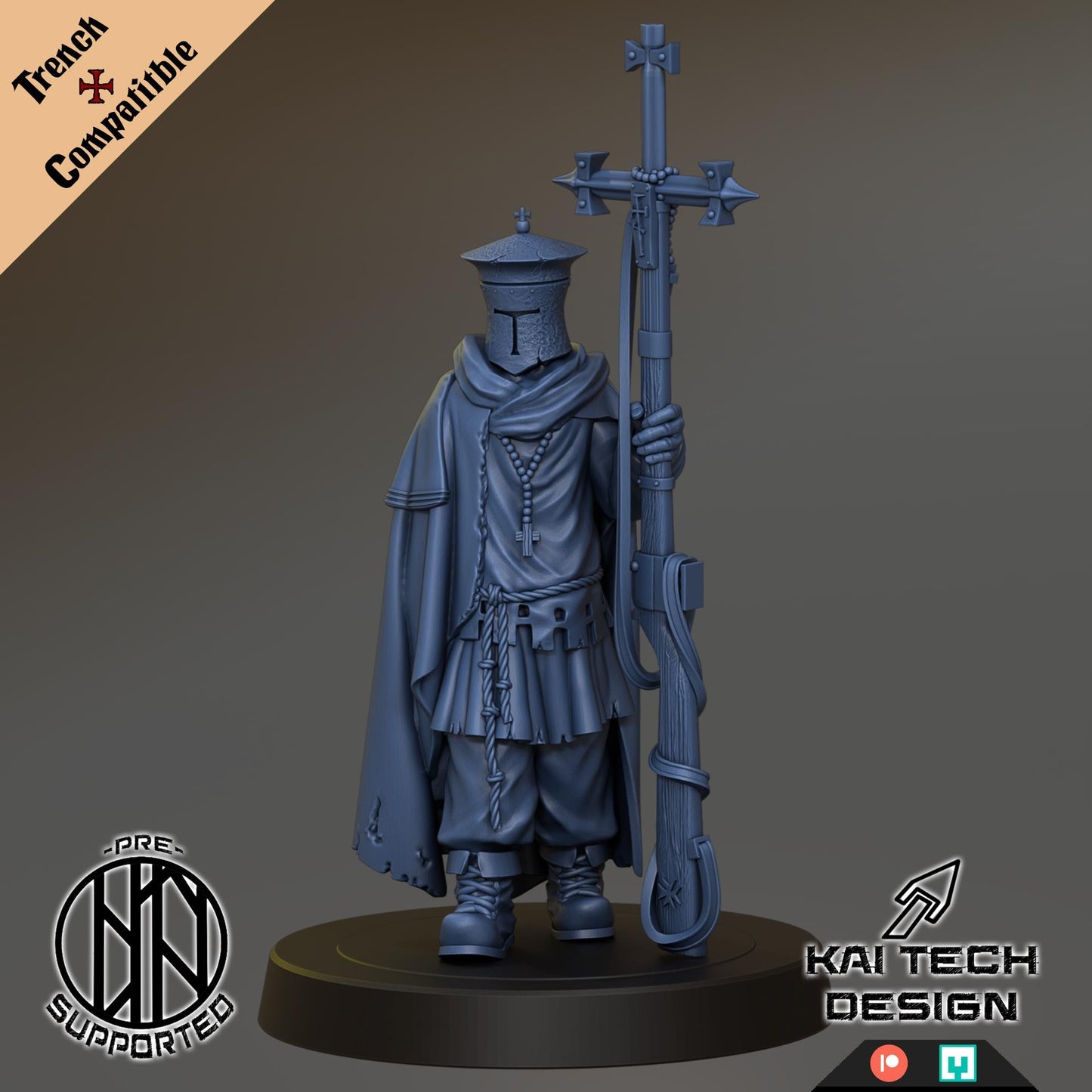 Antioch Cleric - 3D printed Trench Crusade compatible miniature, KaiTech design
