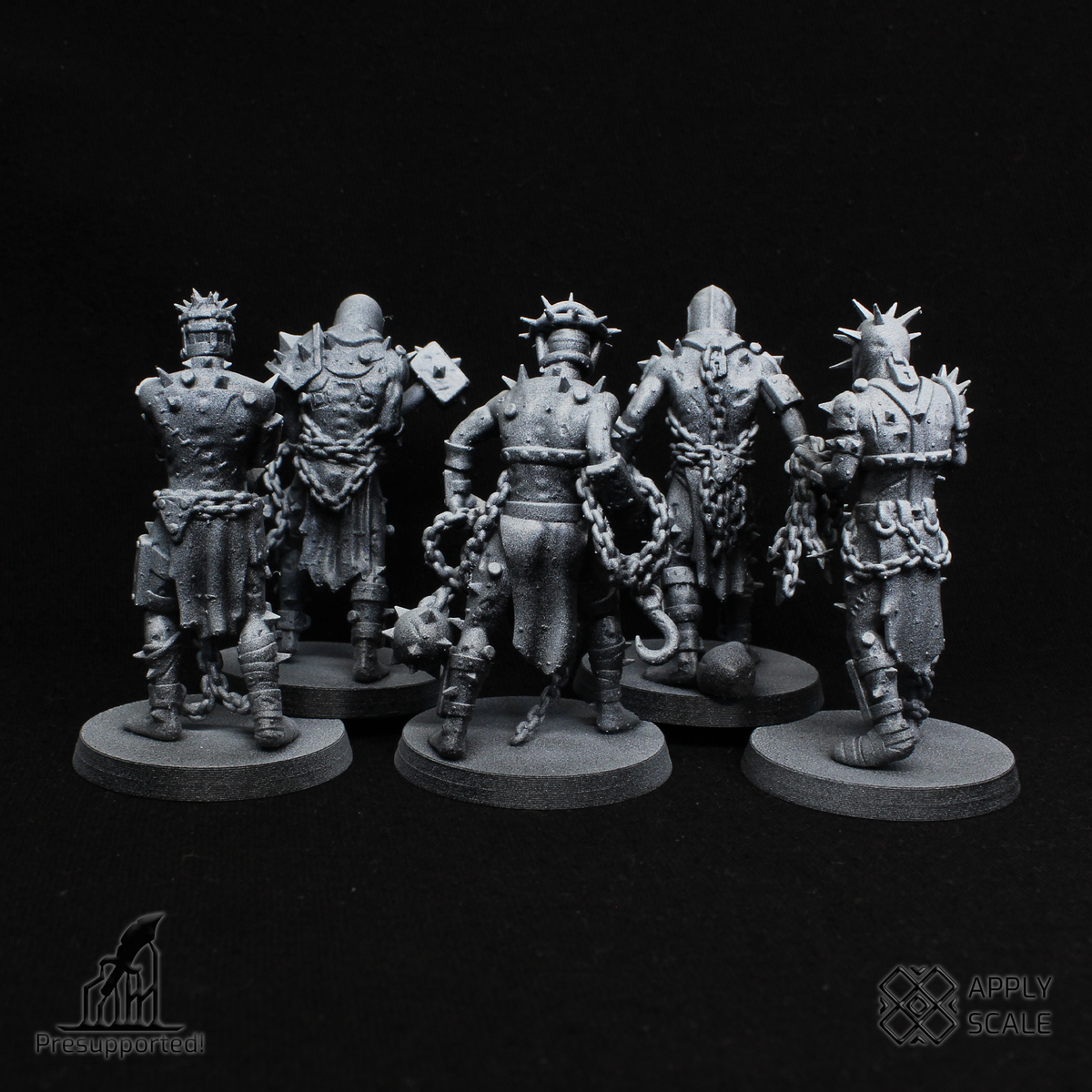 Five Wretcheds grimdark miniatures with 25mm bases by ApplyScale