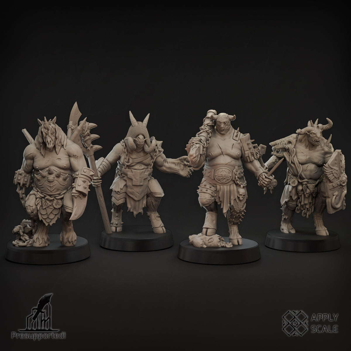 Yokes Fiends Demon Warriors by ApplyScale – four 32mm grimdark resin miniatures