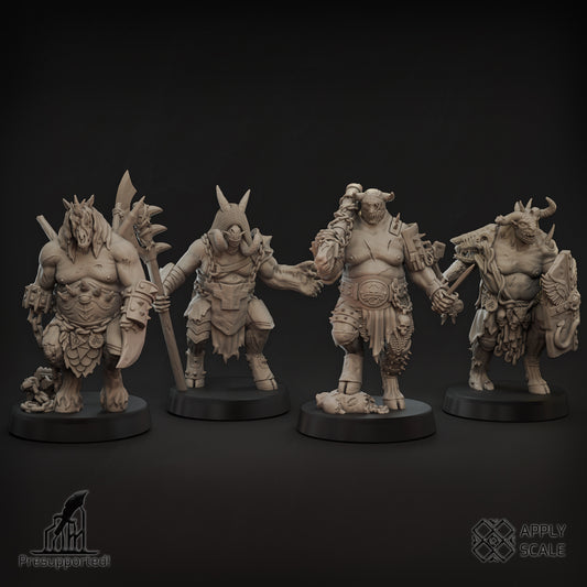Yokes Fiends Demon Warriors by ApplyScale – four 32mm grimdark resin miniatures