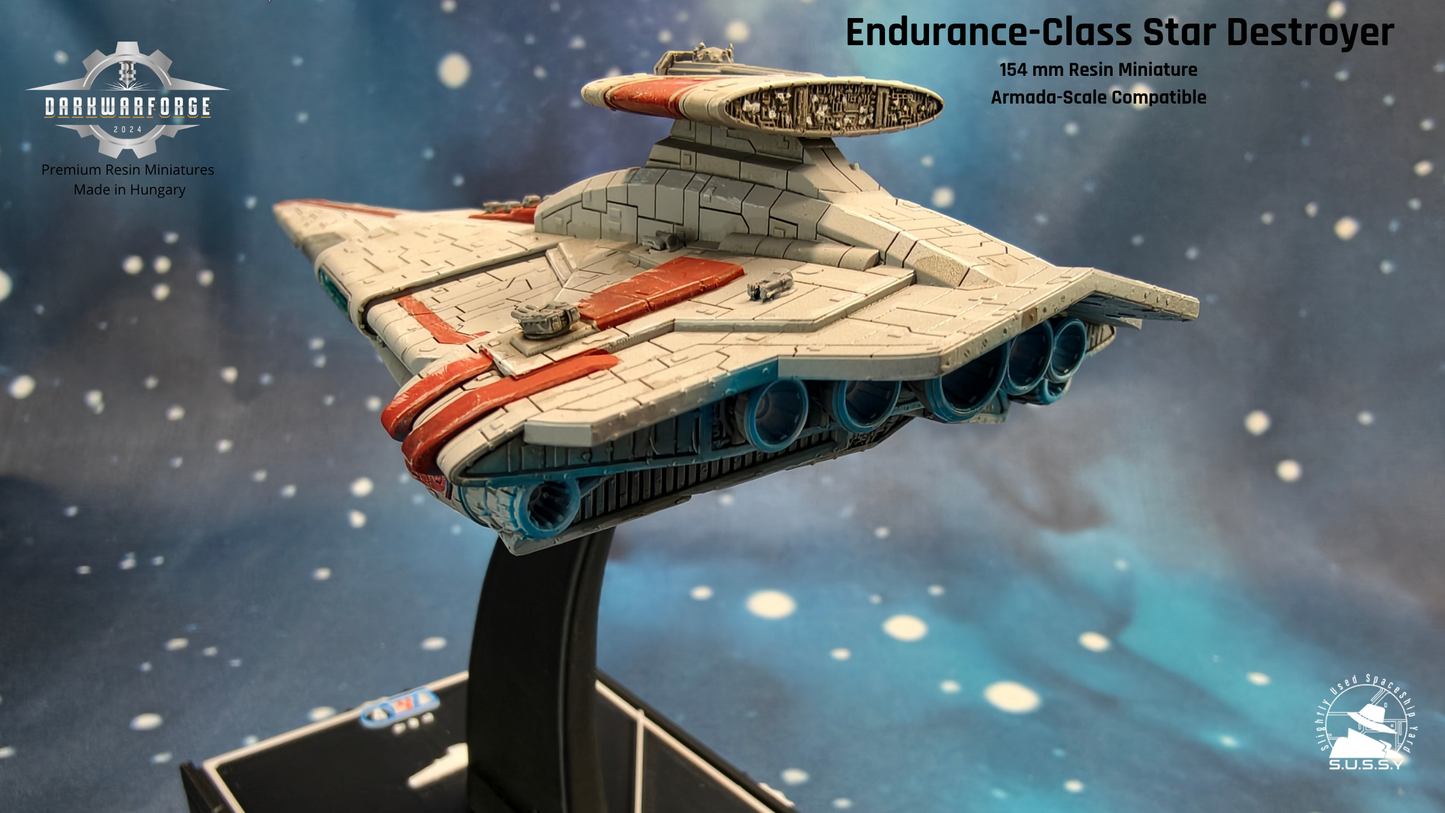 Endurance-class Battle Carrier resin miniature, left side engine glow