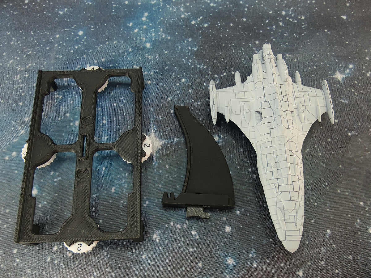 MC70 Barracuda Star Cruiser compatible with Armada scale games model-stand variant