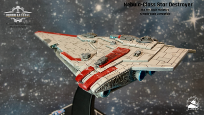 Nebula-class Star destroyer resin miniature compatible with Star Wars Armada, left-rear close-up