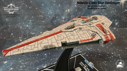 Nebula-class Star destroyer resin miniature compatible with Star Wars Armada, left side close-up