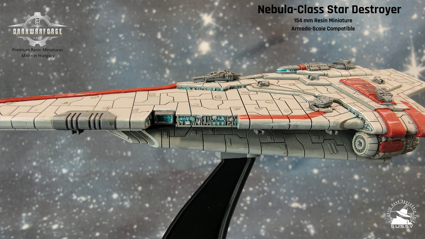 Nebula-class Star destroyer resin miniature compatible with Star Wars Armada, right  close-up
