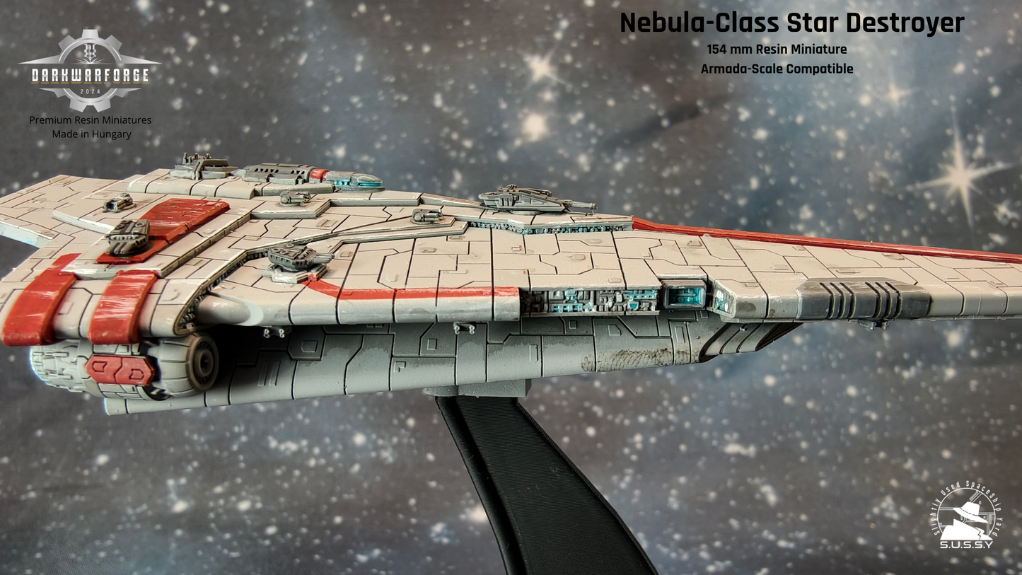 Nebula-class Star destroyer resin miniature compatible with Star Wars Armada, right side close-up