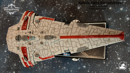 Nebula-class Star destroyer resin miniature compatible with Star Wars Armada, top close-up