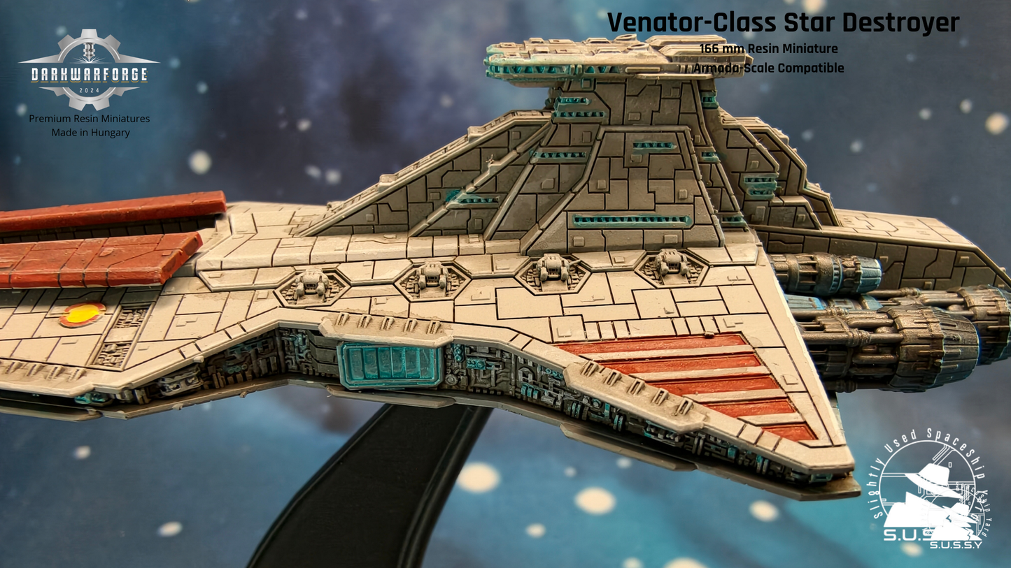 Venator-class Star Destroyer resin miniature, left side close-up