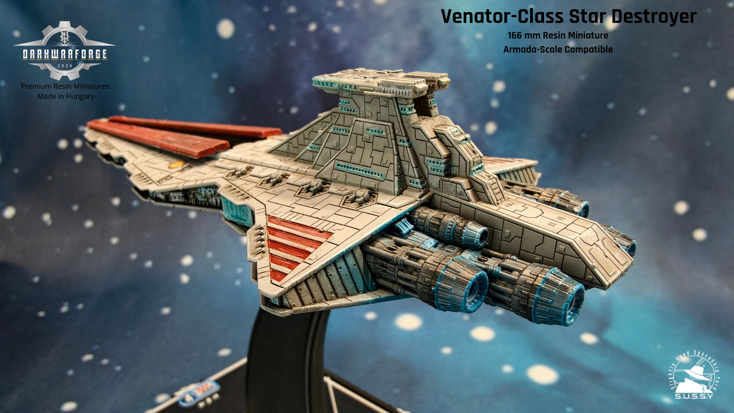 Venator call star destroyer resin miniature, left rear view
