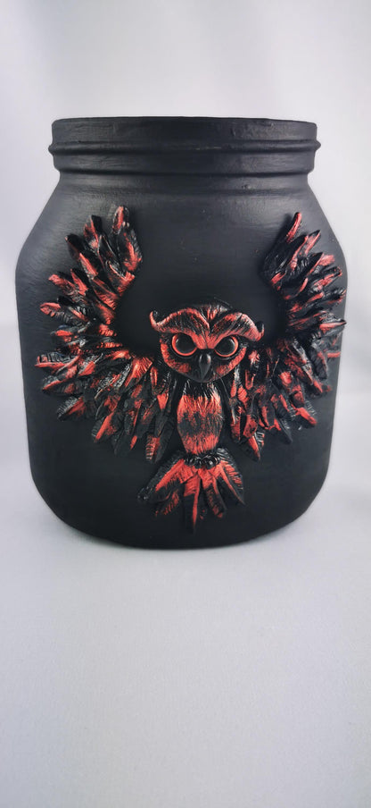 Handmade Polymer Clay Owl & Tree Jar, Artistic Decorative Storage for Nature Lovers, Unique Gift for Owl Enthusiasts
