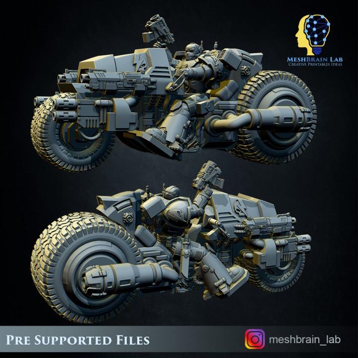 Imperial Marines attack bikes | Meshbrain Lab | Wargaming | Tabletop | Minifigure |28mm scale| 32mm scale | Grimdark compatible
