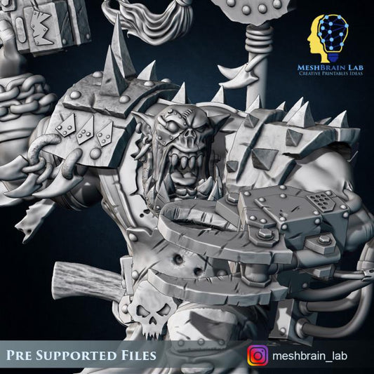 Ork Warboss with battle claw | Meshbrain Lab | Wargaming | Tabletop | Minifigure | 28mm scale | 32mm scale | Grimdark compatible