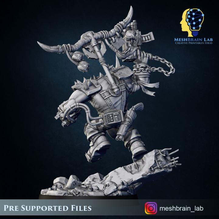Ork Warboss with battle claw | Meshbrain Lab | Wargaming | Tabletop | Minifigure | 28mm scale | 32mm scale | Grimdark compatible