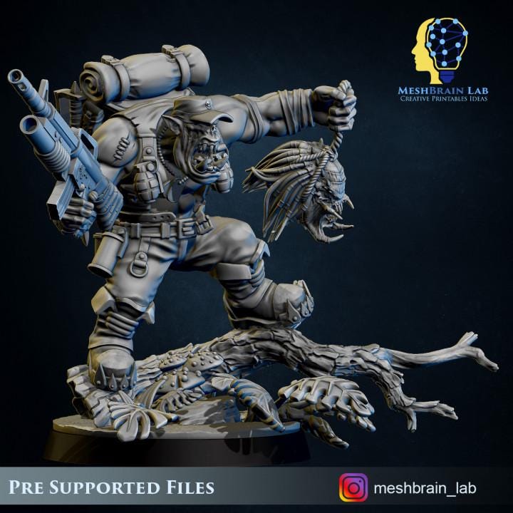 Ork Commando Boss | | Meshbrain Lab | Wargaming | Tabletop | Minifigure | 28mm scale | 32mm scale | Grimdark compatible