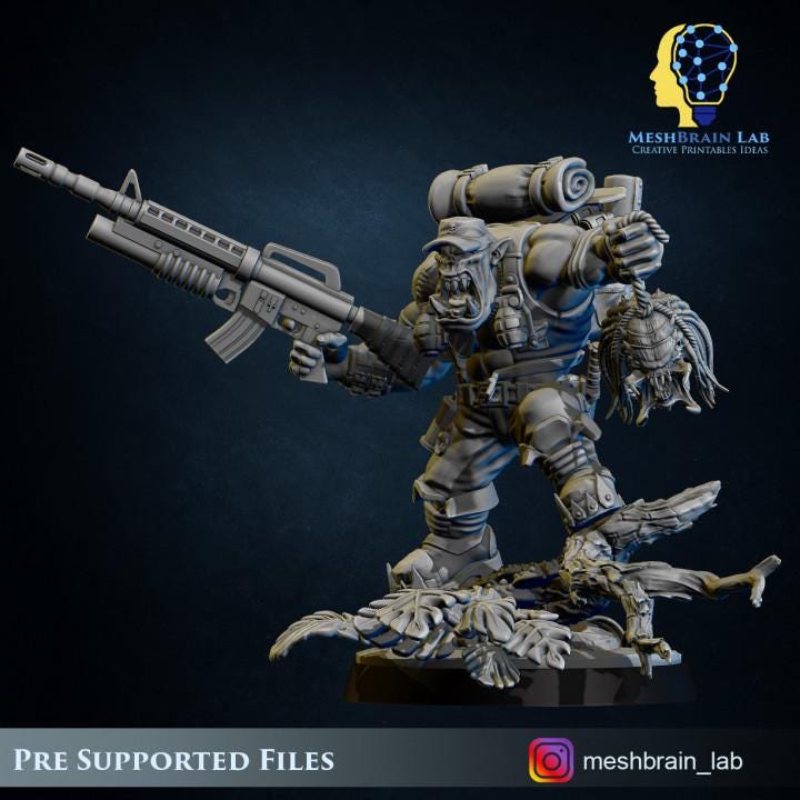 Ork Commando Boss | | Meshbrain Lab | Wargaming | Tabletop | Minifigure | 28mm scale | 32mm scale | Grimdark compatible
