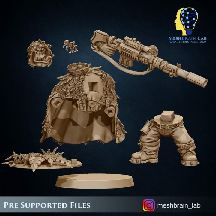 Ork Commando Sniper | Meshbrain Lab | Wargaming | Tabletop | Minifigure | 28mm scale | 32mm scale | Grimdark compatible