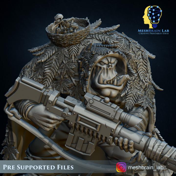 Ork Commando Sniper | Meshbrain Lab | Wargaming | Tabletop | Minifigure | 28mm scale | 32mm scale | Grimdark compatible
