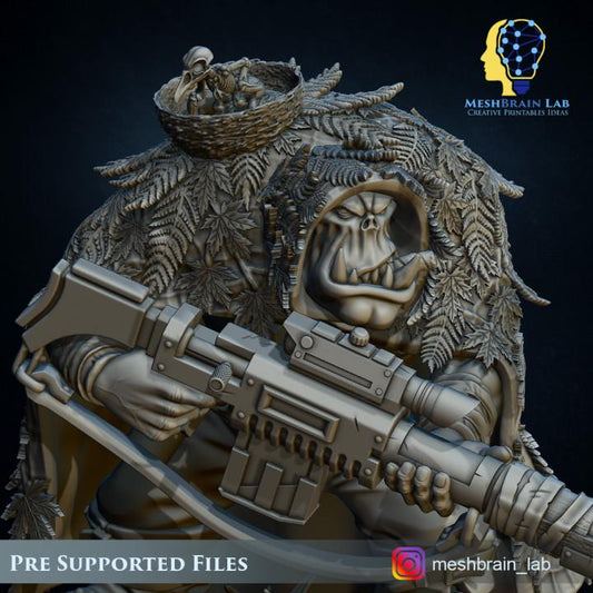 Ork Commando Sniper | Meshbrain Lab | Wargaming | Tabletop | Minifigure | 28mm scale | 32mm scale | Grimdark compatible