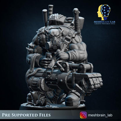 Ork Commando Zapper | Meshbrain Lab | Wargaming | Tabletop | Minifigure | 28mm scale | 32mm scale | Grimdark compatible