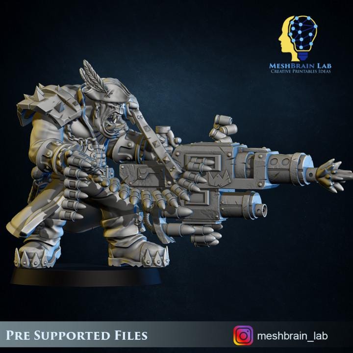 Pirate Ork with Big Bada Boom weapon | Wargaming | Tabletop | 3D printed miniature | OPR compatible