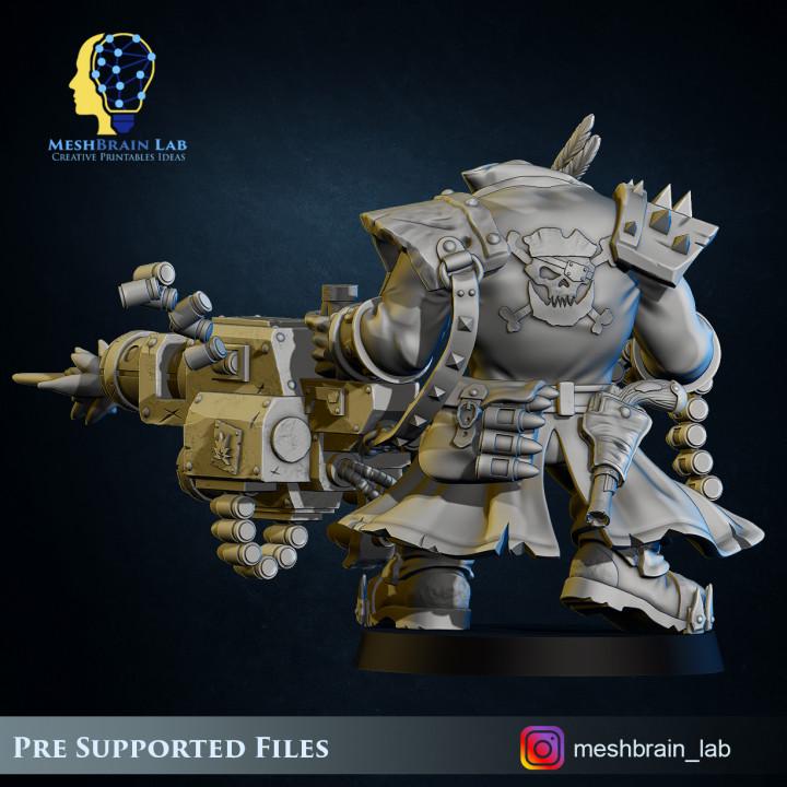Pirate Ork with Big Bada Boom weapon | Wargaming | Tabletop | 3D printed miniature | OPR compatible