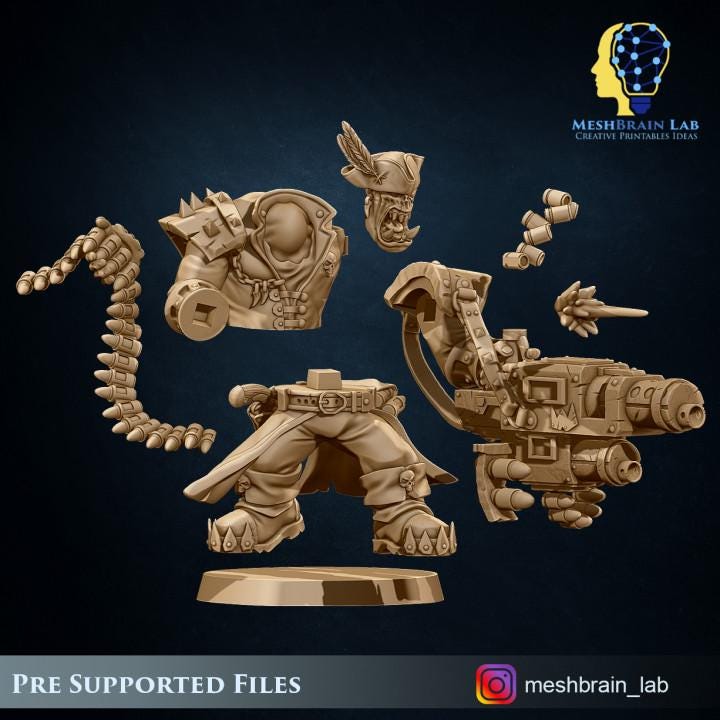 Pirate Ork with Big Bada Boom weapon | Wargaming | Tabletop | 3D printed miniature | OPR compatible