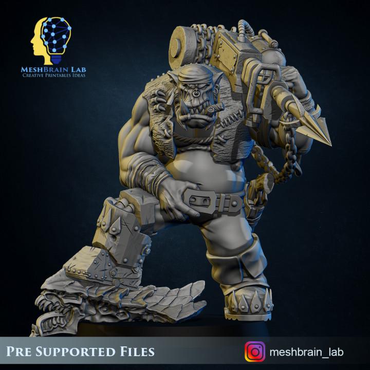 Pirate Ork Harpooner | Meshbrain Lab | Wargaming | Tabletop | Minifigure | 28mm scale | 32mm scale | Grimdark compatible