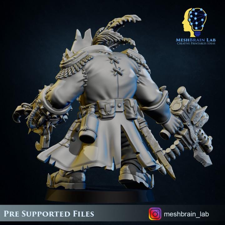 Pirate Ork Warboss | Meshbrain Lab |Tabletop | Minifigure | Wargaming | Tabletop | 28mm scale | 32mm scale | Grimdark compatible