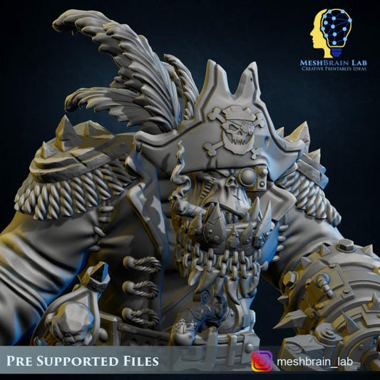 Pirate Ork Warboss | Meshbrain Lab |Tabletop | Minifigure | Wargaming | Tabletop | 28mm scale | 32mm scale | Grimdark compatible