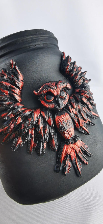 Handmade Polymer Clay Owl & Tree Jar, Artistic Decorative Storage for Nature Lovers, Unique Gift for Owl Enthusiasts
