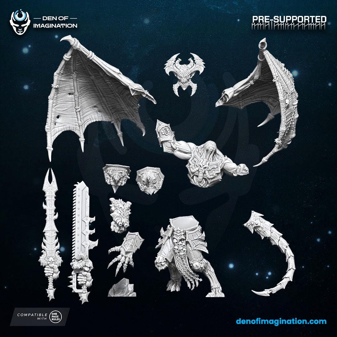 Chaos - Gladiator Demon Lord | Den of Imagination | Minifigure | Wargaming | Tabletop | Grimdark compatible | One Page Rules compatible