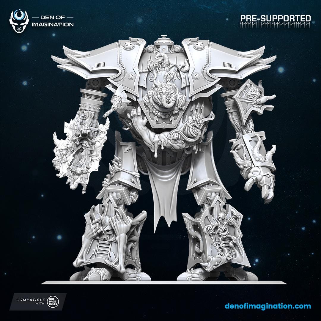 Chaos - Infernal Mech | Den of Imagination | Minifigure | Wargaming | Tabletop | Grimdark compatible | One Page Rules compatible