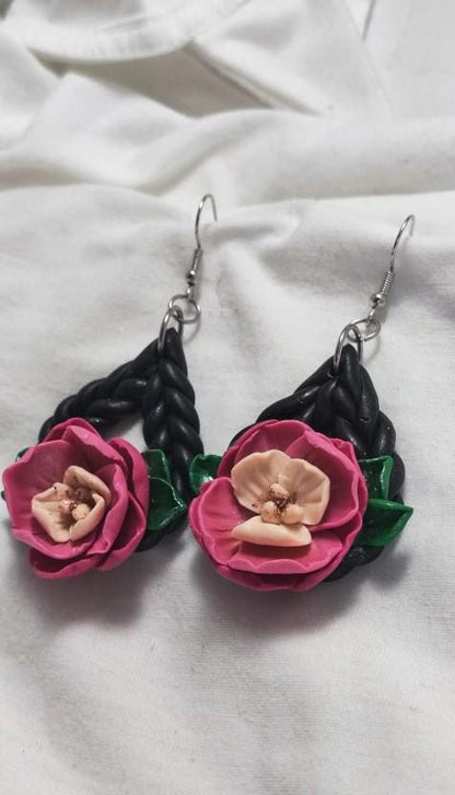 Handmade polymer Rose earrings