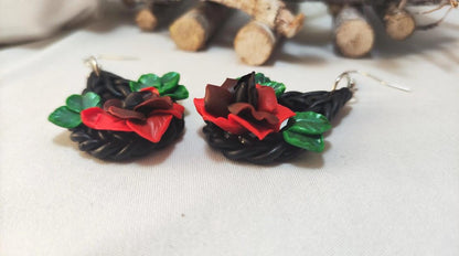 Handcrafted Polymer Clay Red Rose earrings