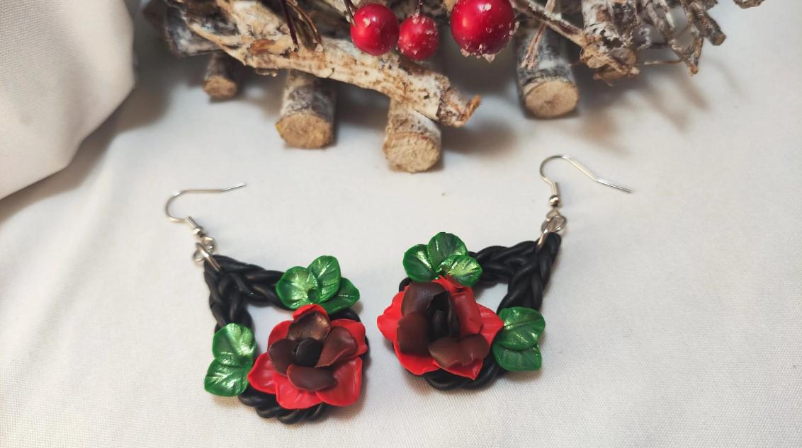 Handcrafted Polymer Clay Red Rose earrings