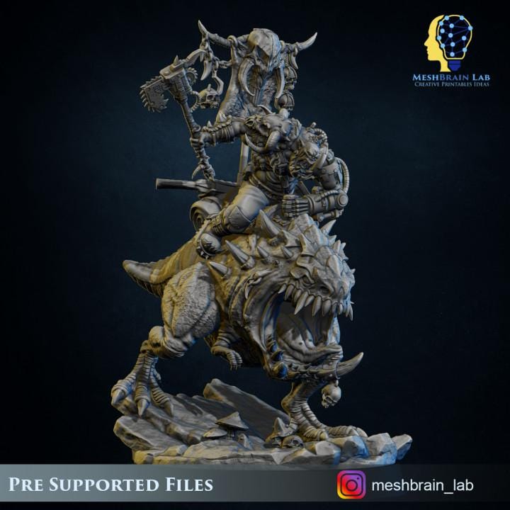 Ork Beast Hunter Warboss on colossal Mount | Meshbrain Lab | Wargaming | Tabletop | Minifigure | 28mm scale|32mm scale | Grimdark compatible