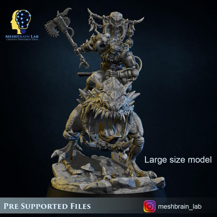 Ork Beast Hunter Warboss on colossal Mount | Meshbrain Lab | Wargaming | Tabletop | Minifigure | 28mm scale|32mm scale | Grimdark compatible