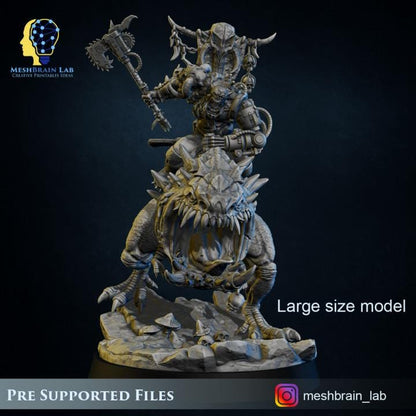 Ork Beast Hunter Warboss on colossal Mount | Meshbrain Lab | Wargaming | Tabletop | Minifigure | 28mm scale|32mm scale | Grimdark compatible