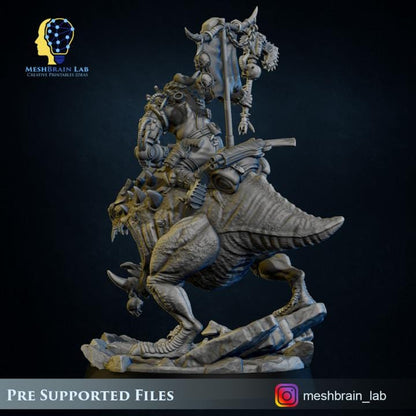 Ork Beast Hunter Warboss on colossal Mount | Meshbrain Lab | Wargaming | Tabletop | Minifigure | 28mm scale|32mm scale | Grimdark compatible