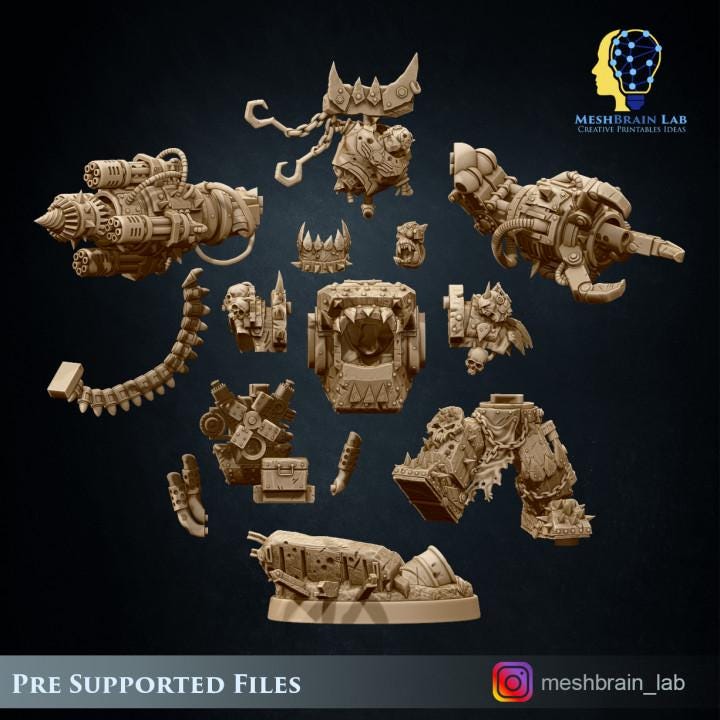 Ork Warlord Gutkan Bonesmasha | Meshbrain Lab | Wargaming | Tabletop | Minifigure | 28mm scale | 32mm scale | Grimdark compatible