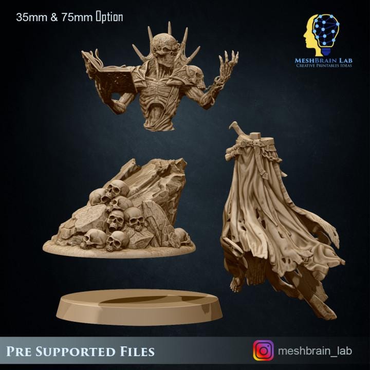 Lich Lord Vecna | Meshbrain Lab | Wargaming | Tabletop | Minifigure | 28mm scale | 32mm scale | Grimdark compatible