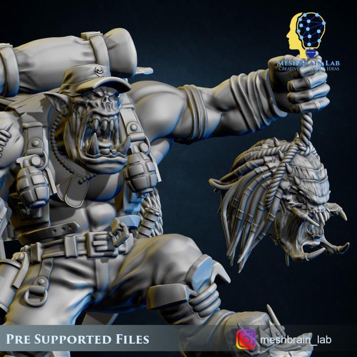 Ork Commando Boss | | Meshbrain Lab | Wargaming | Tabletop | Minifigure | 28mm scale | 32mm scale | Grimdark compatible