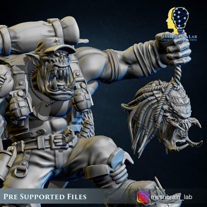 Ork Commando Boss | | Meshbrain Lab | Wargaming | Tabletop | Minifigure | 28mm scale | 32mm scale | Grimdark compatible